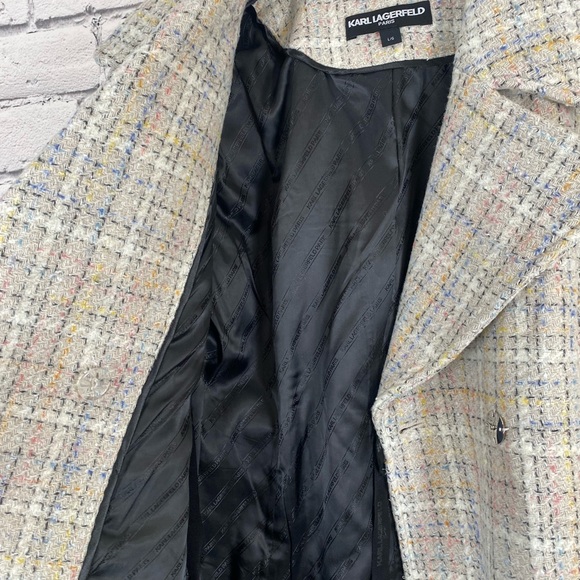 Karl Lagerfeld Tweed Belted Long Coat size Large - Picture 9 of 14